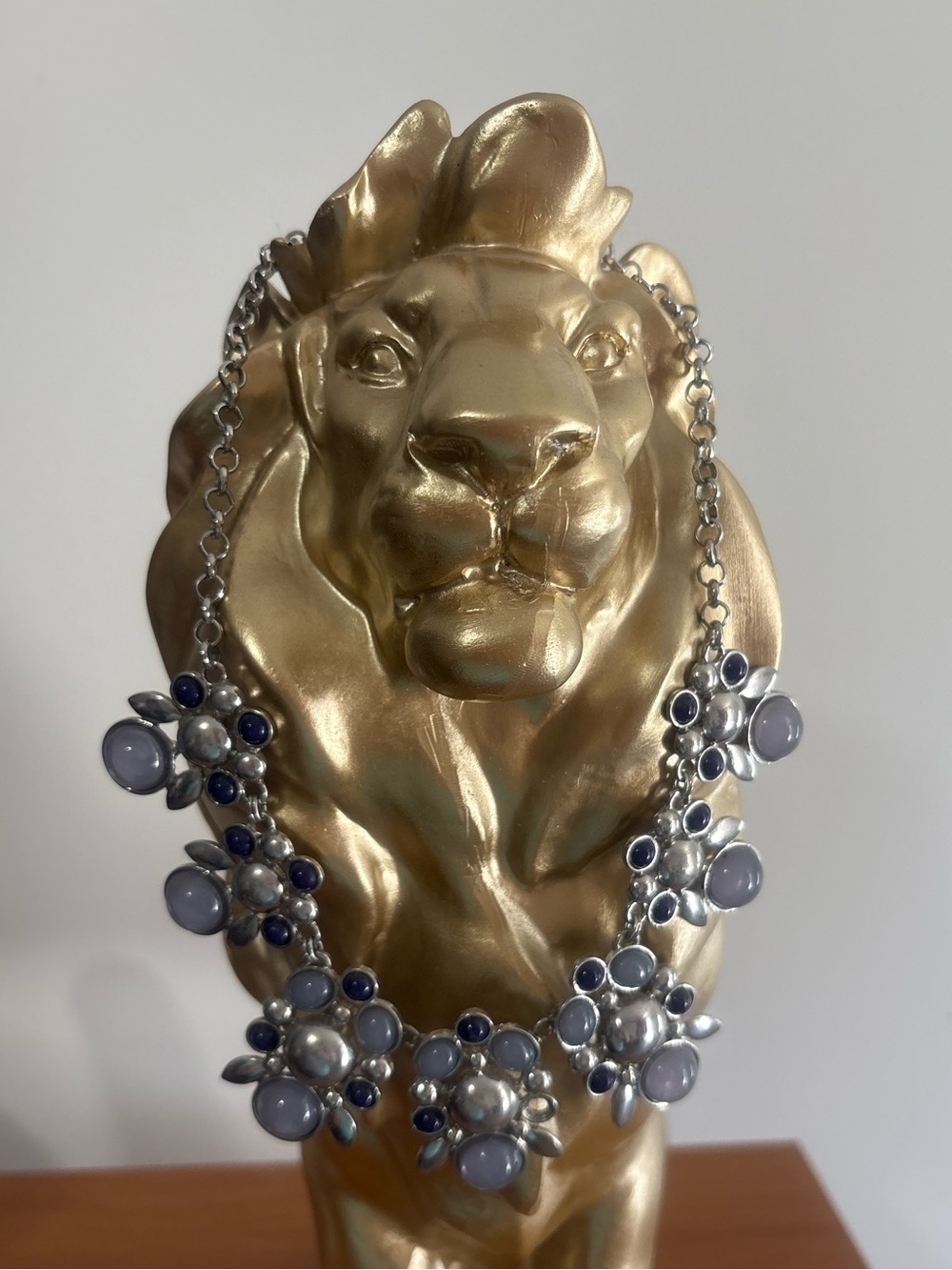 New York & Company Blue and Silver Floral Cluster Necklace